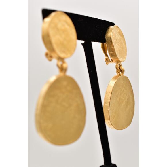 Fernando Originals Vintage Clip Earrings Dangle Brushed Gold Chunky NOS BinA18 - Picture 5 of 12